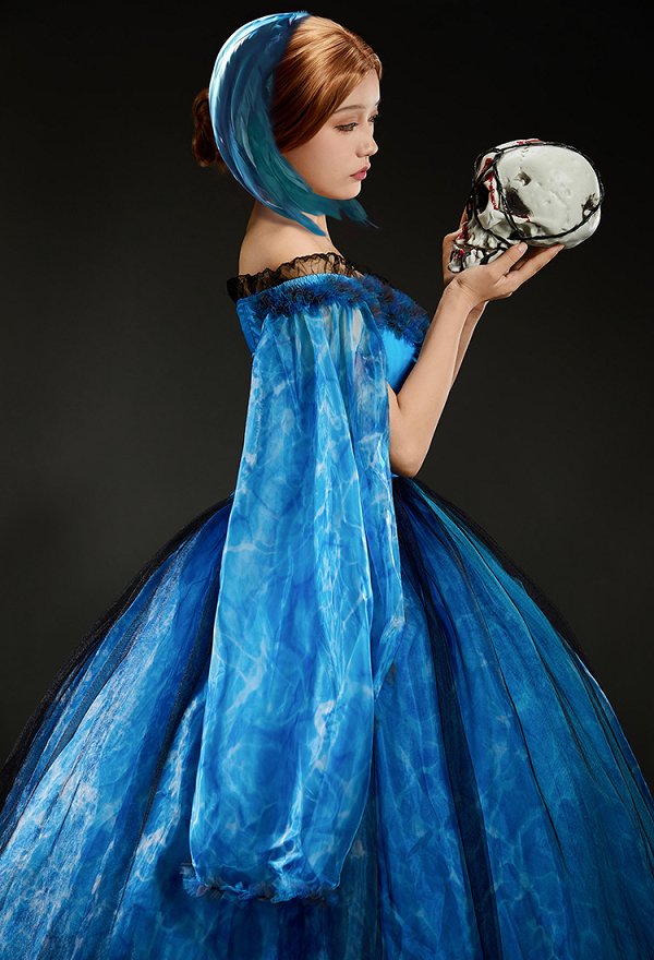 Frankenstein Elizabeth Cosplay Costume Blue Long Dress