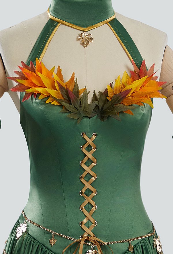 Medieval Renaissance Elf Costume Green Gradient Fairy Dress Vintage Halter Backless Lace-up Dress with Sleeves Waist Chain