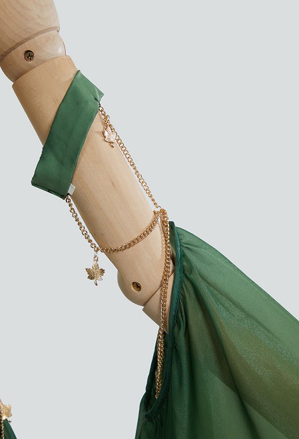 Medieval Renaissance Elf Costume Green Gradient Fairy Dress Vintage Halter Backless Lace-up Dress with Sleeves Waist Chain