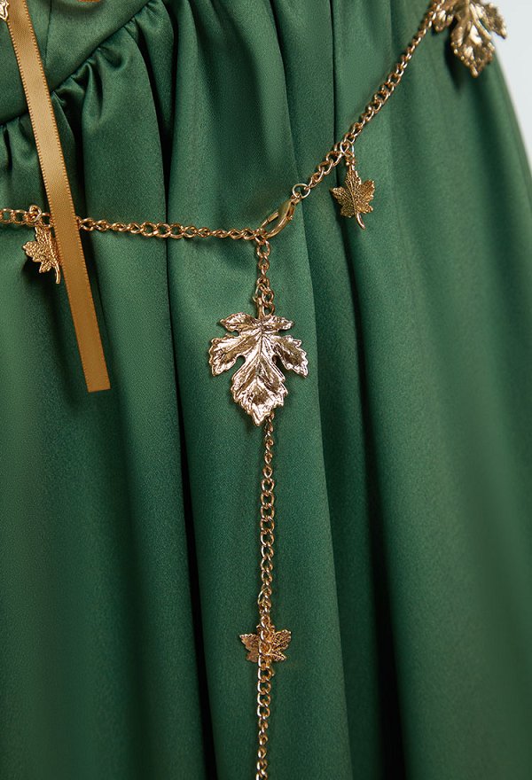 Medieval Renaissance Elf Costume Green Gradient Fairy Dress Vintage Halter Backless Lace-up Dress with Sleeves Waist Chain