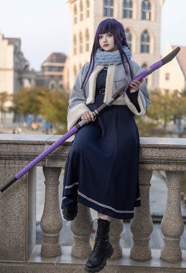 Friren Fern Disfraz de Cosplay Vestido y Abrigo con Bufanda y Cinturón Friren Fern Disfraz de Cosplay Vestido y Abrigo con Bufanda y Cinturón