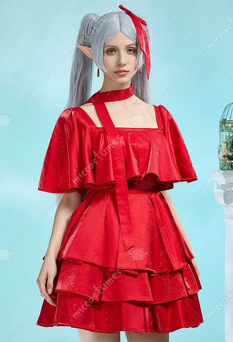 Friren Vestido de Cosplay con Orejas y Pendientes