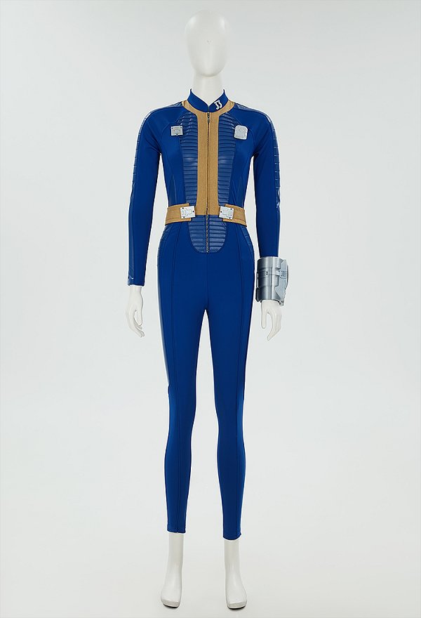 Disfraz de Lucy de Fallout para cosplay mono azul de la bóveda 33 y cinturón con broche