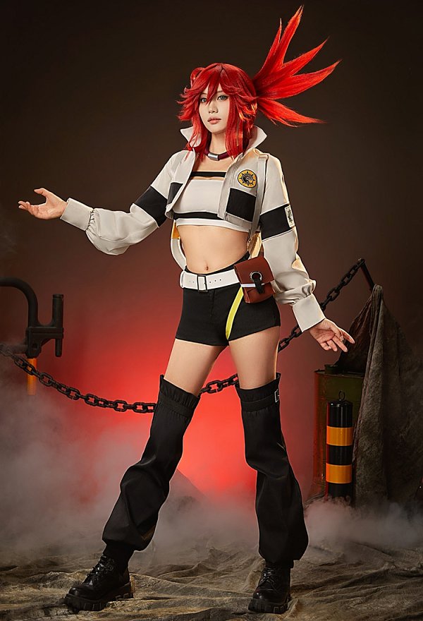 Version améliorée du costume de cosplay de Riyo Reaper GACHIAKUTA débardeur short et veste
