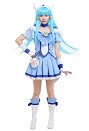 Smile Pretty Cure! Glitter Force Reika Cure Beauty Glitter Breeze Blue Magenta Bow Top and Skirt Battlesuit Cosplay Costume Outfits with Waist Bag and Accessories