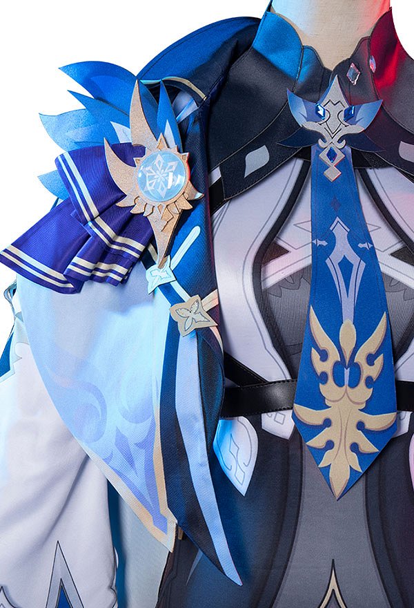 Genshin Impact Eula Lawrence Printed Pattern Seal Gem Decorated Uniform Set Cosplay Costume Outfit with Hair Accessories Gloves Tie Stockings Accessories