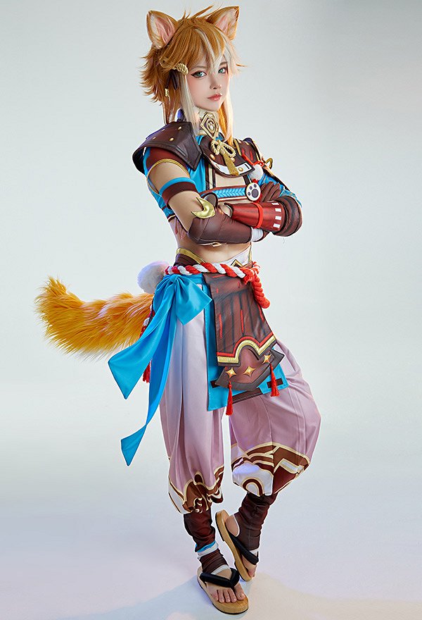 Genshin Impact Costume de Cosplay Gorou Top Pantalon Set avec Accessoires