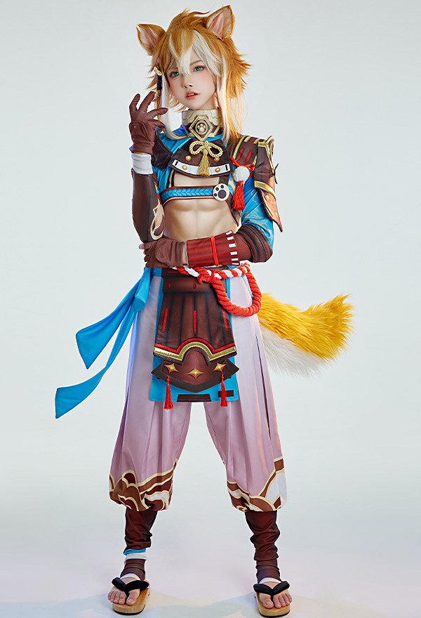 Genshin Impact Costume de Cosplay Gorou Top Pantalon Set avec Accessoires