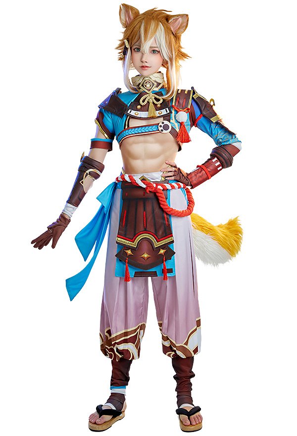 Genshin Impact Costume de Cosplay Gorou Top Pantalon Set avec Accessoires