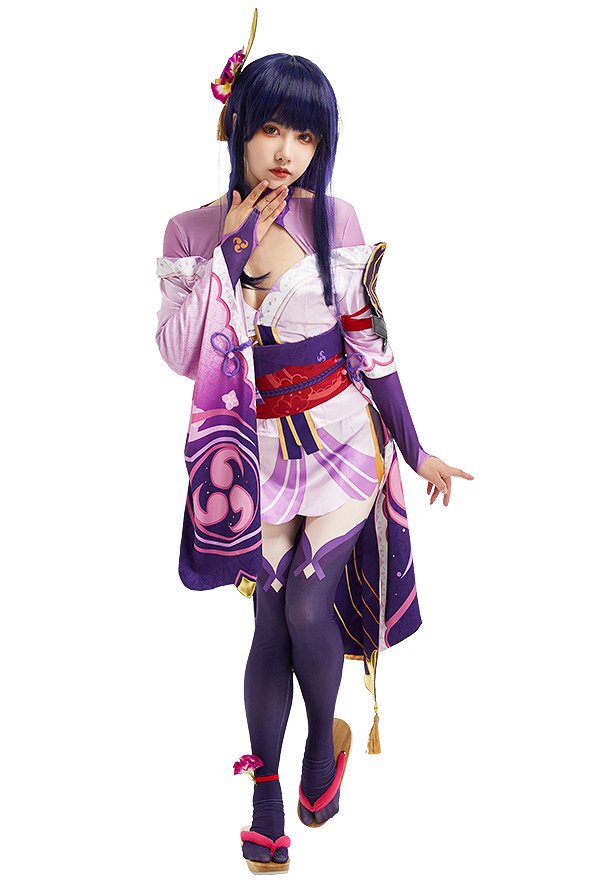 Genshin Impact Raiden Shogun Uniform Set Cosplay Costume Outfits with Waist Seal and Other Accessories Genshin Impact Raiden Shogun Uniform Set Cosplay Costume Outfits with Waist Seal and Other Accessories