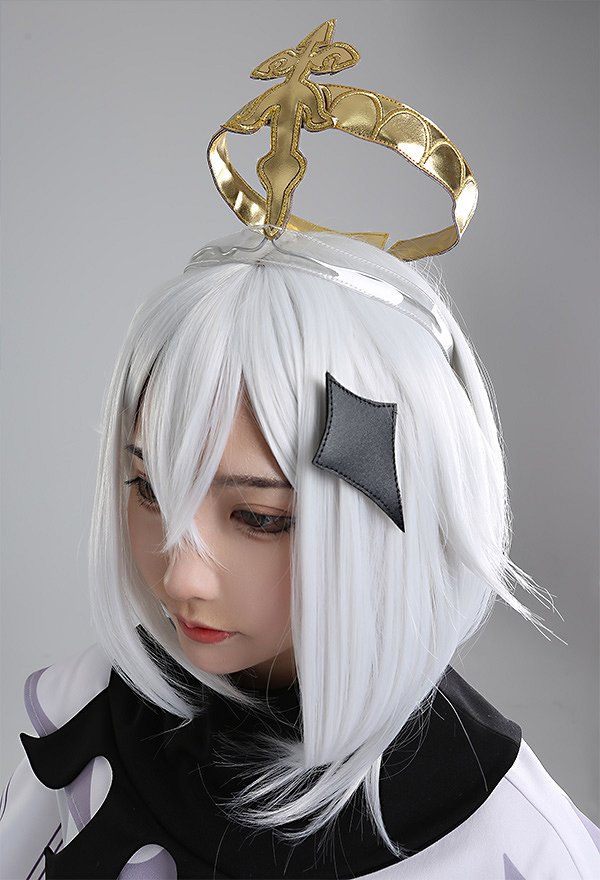 Genshin Impact Paimon Bodysuit and Shawl Cosplay Costume with Crown and Gloves