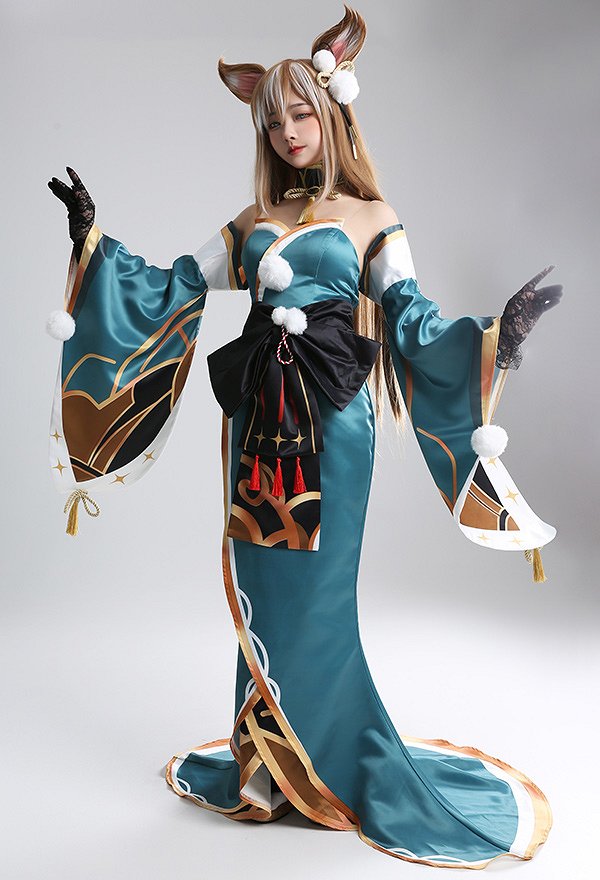 Genshin Impact Gorou Miss Hina Vestido de Cosplay con Guantes