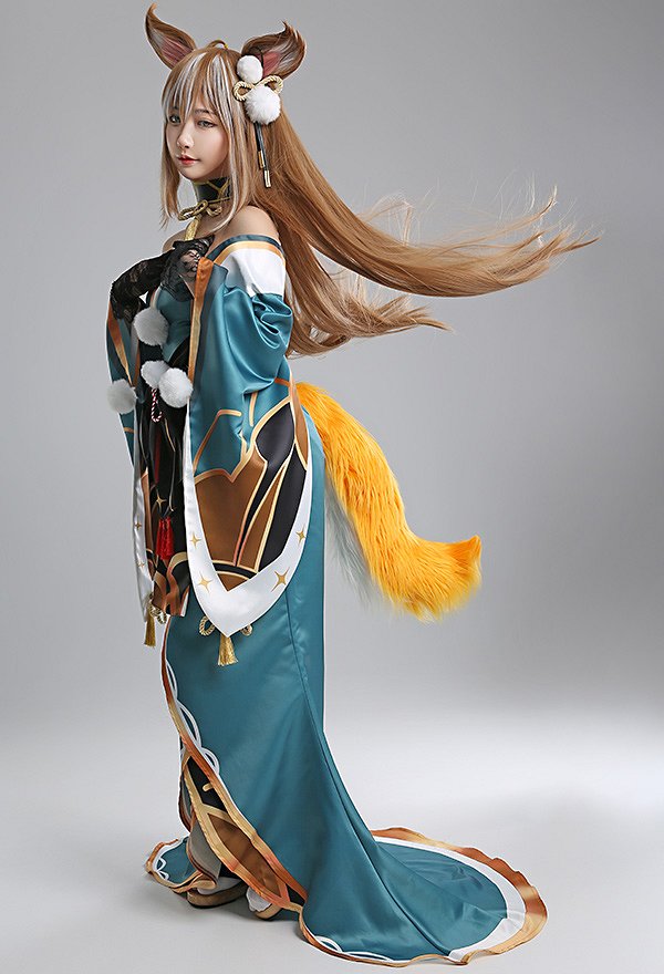 Genshin Impact Gorou Miss Hina Vestido de Cosplay con Guantes