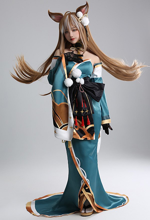 Genshin Impact Gorou Miss Hina Vestido de Cosplay con Guantes