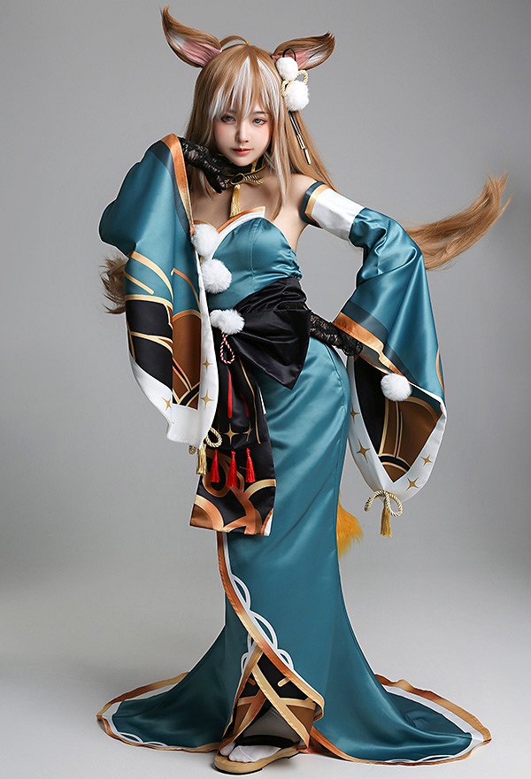 Genshin Impact Gorou Miss Hina Vestido de Cosplay con Guantes