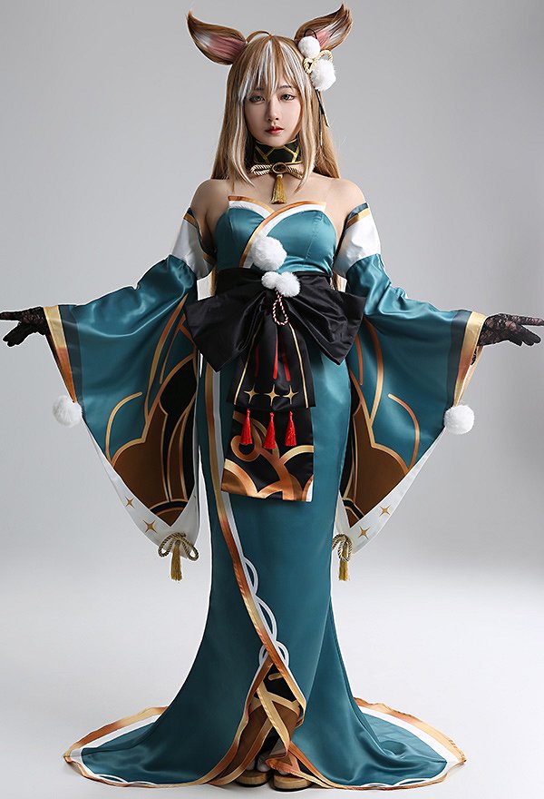 Genshin Impact Gorou Miss Hina Vestido de Cosplay con Guantes