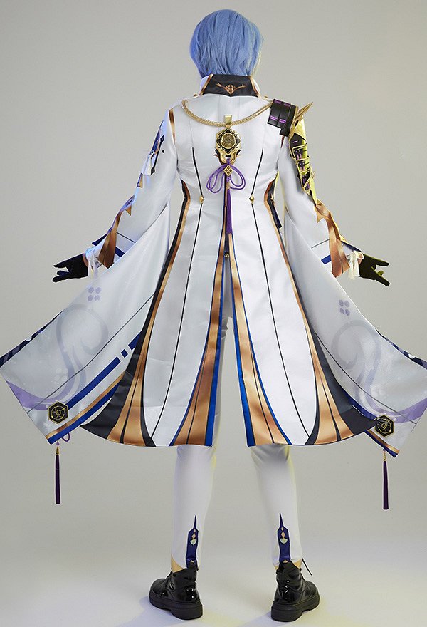 Conjunto de Abrigo Largo y Pantalón de Traje de Cosplay de Kamisato Ayato de Genshin Impact con Chaleco y Guantes