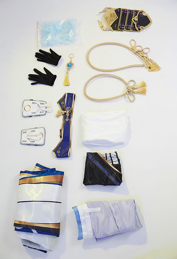 Conjunto de Abrigo Largo y Pantalón de Traje de Cosplay de Kamisato Ayato de Genshin Impact con Chaleco y Guantes