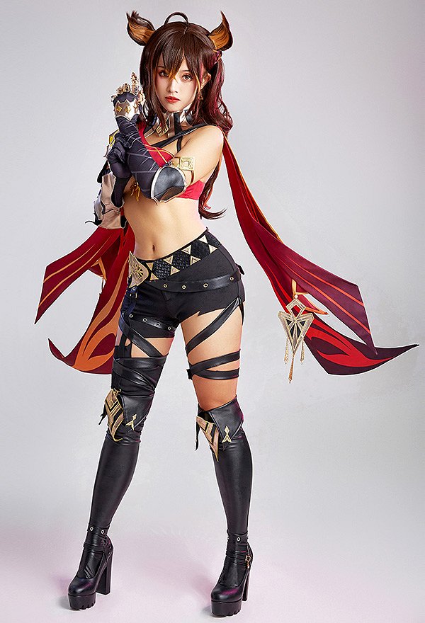 Genshin Impact Costume de Cosplay Dehya Ensemble Haut Court et Pantalon