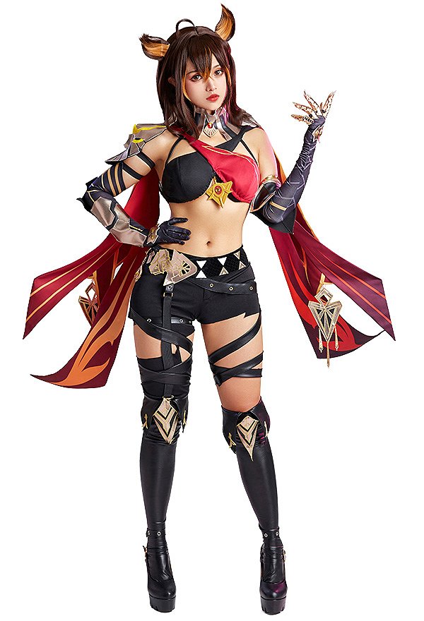 Genshin Impact Costume de Cosplay Dehya Ensemble Haut Court et Pantalon