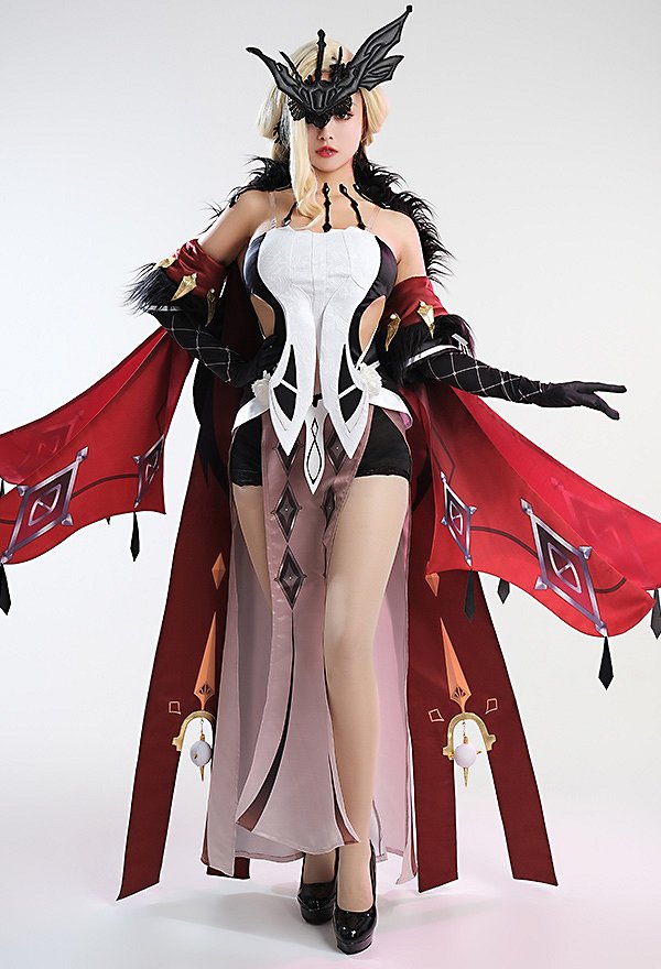 Genshin Impact La Signora Cosplay Costume Dress and Apron with Gloves and Mask
