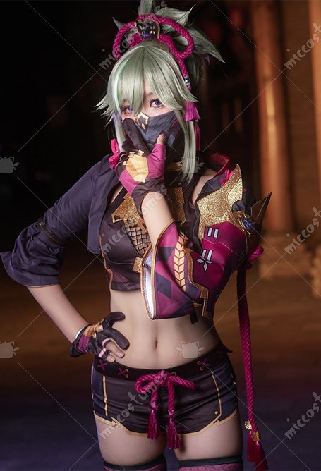 Genshin Impact Kuki Shinobu Cosplay Costume Crop Top Set