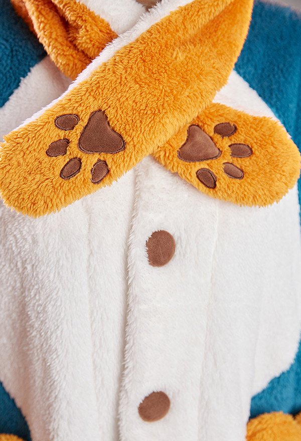 Gorou Derivative Fleece Hooded Robes Loungewear Kawaii Dog Cozy Winter Dress