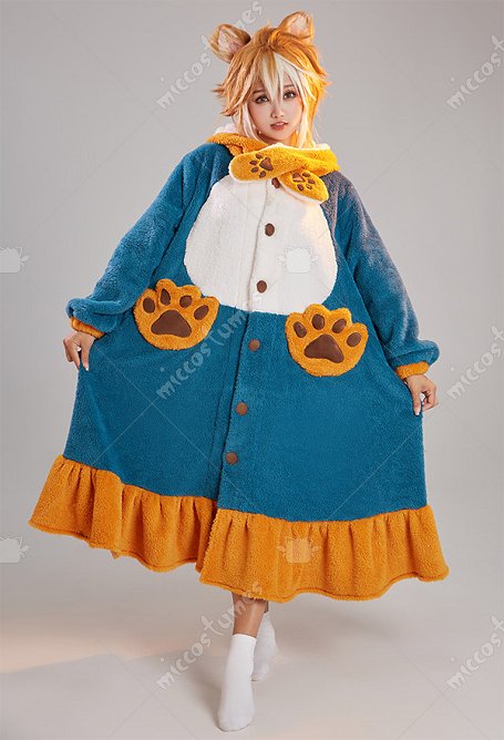 Gorou Derivative Fleece Hooded Robes Loungewear Kawaii Dog Cosy Winter Dress