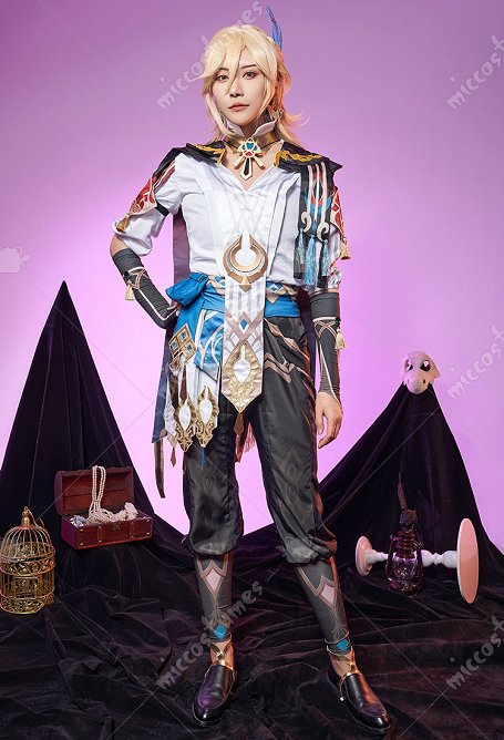 Genshin Impact Kaveh Cosplay Costume Top and Pants Set with Gloves and Accessories