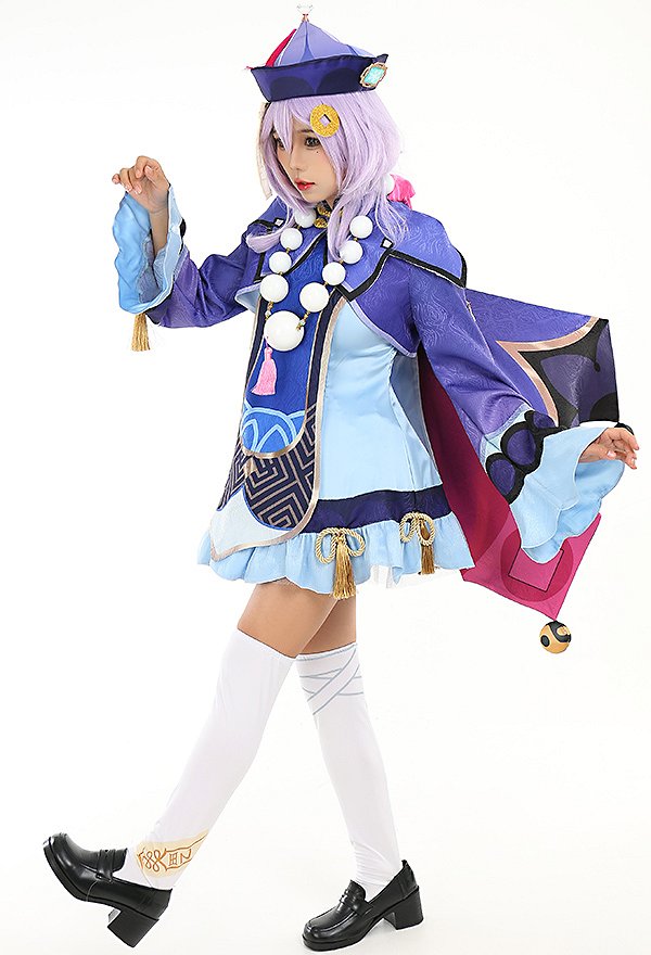 Genshin Impact Qiqi Cosplay Costume Dress and Coat Set with Shorts Hat