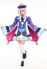 Genshin Impact Qiqi Cosplay Costume Dress and Coat Set with Shorts Hat