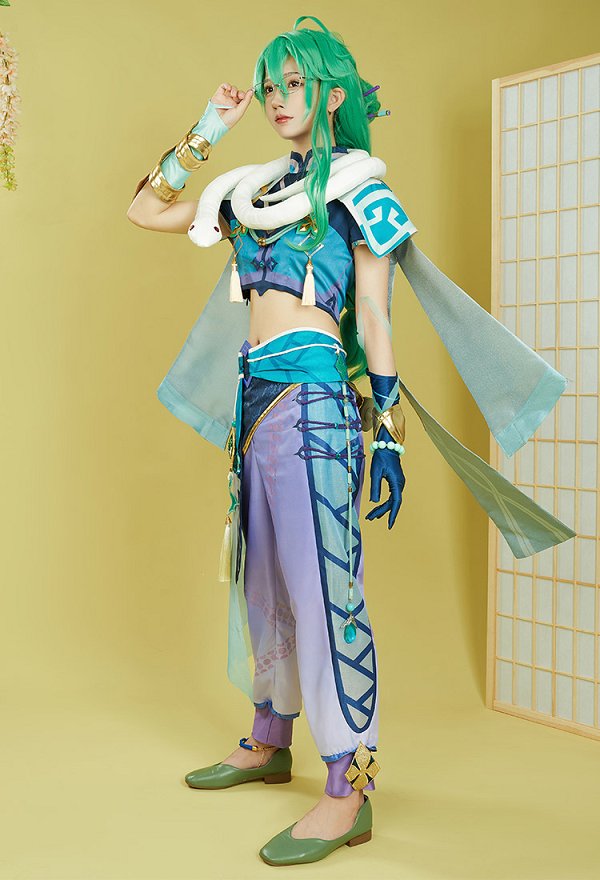 Genshin Impact Baizhu Cosplay Costume Top and Pants Set with Cloak and Accessories
