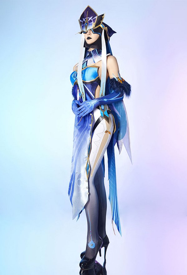 Genshin Impact Fatui Mirror Maiden Cosplay Costume Dress and Stockings with Gloves and Hats