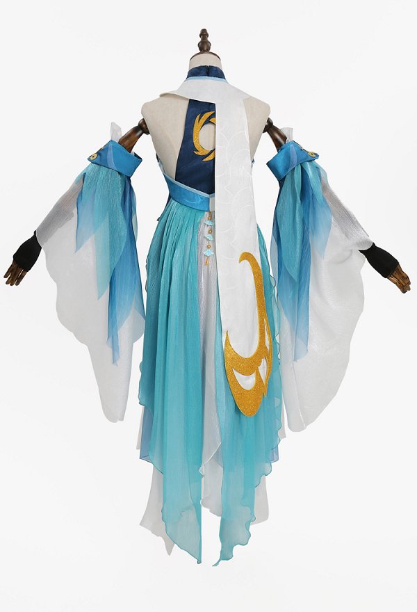 Genshin Impact Madame Ping Cosplay Costume Halter Dress and Gloves with Headdress
