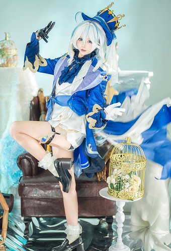 Genshin Impact Furina Disfraz de Cosplay Camisa Shorts con Chaqueta y Gorro