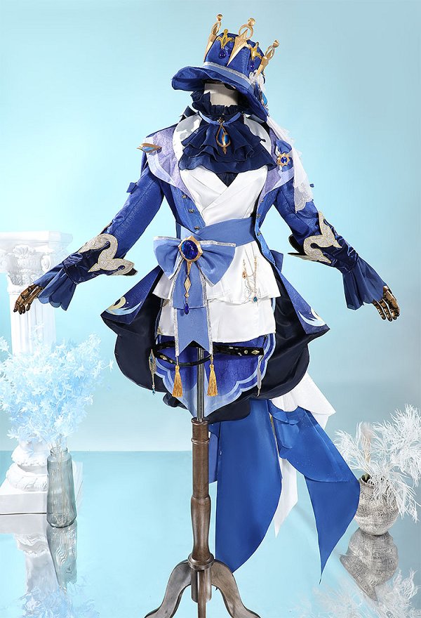Genshin Impact Furina Disfraz de Cosplay Camisa Shorts con Chaqueta y Gorro
