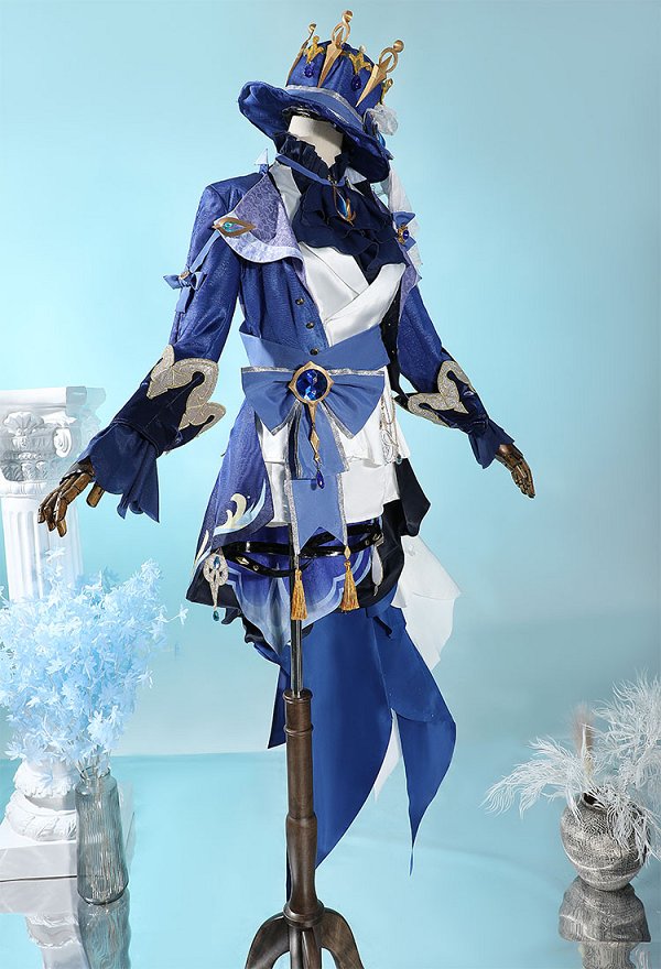 Genshin Impact Furina Disfraz de Cosplay Camisa Shorts con Chaqueta y Gorro