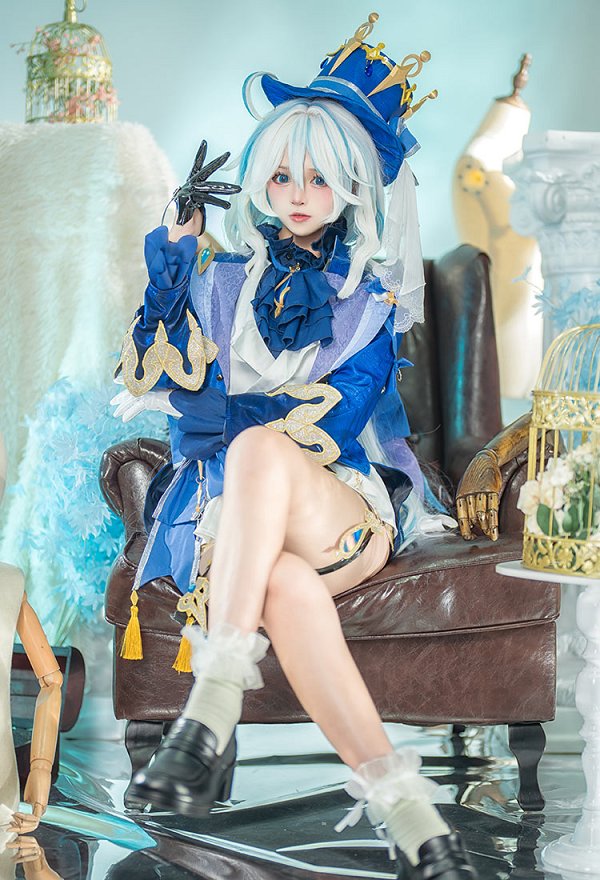Genshin Impact Furina Disfraz de Cosplay Camisa Shorts con Chaqueta y Gorro