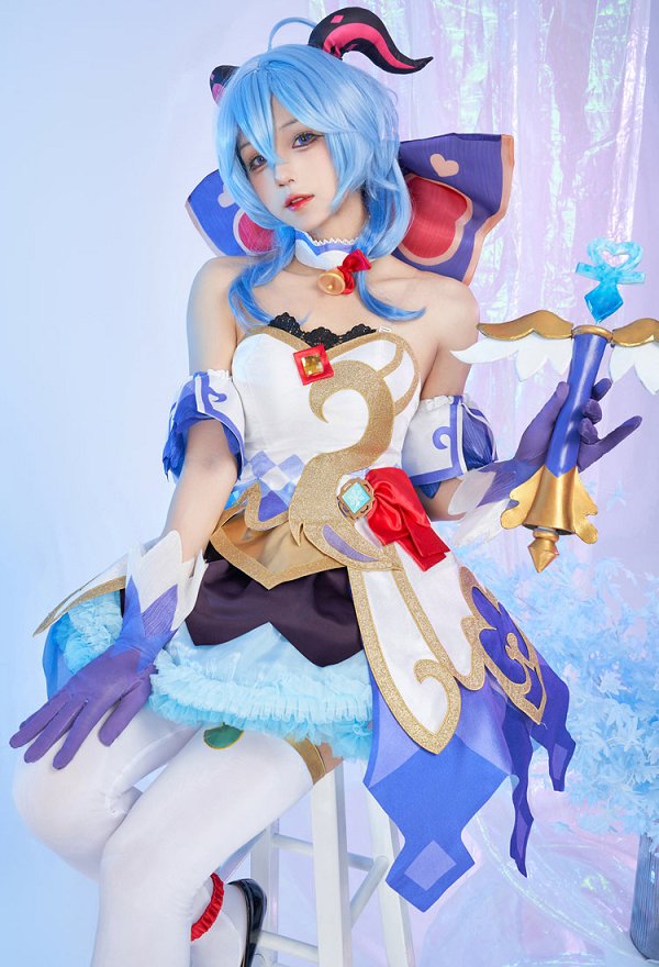 Miccostumes x akuoart Genshin Impact Magical Girl Ganyu Cosplay Costume Top and Skirt with Choker and Gloves