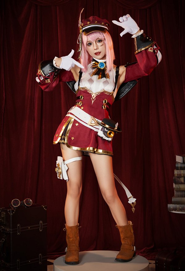Genshin Impact Charlotte Cosplay Costume Top Coat Shorts Set Genshin Impact Charlotte Cosplay Costume Top Coat Shorts Set