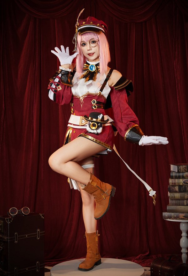 Genshin Impact Charlotte Cosplay Costume Top Coat Shorts Set Genshin Impact Charlotte Cosplay Costume Top Coat Shorts Set