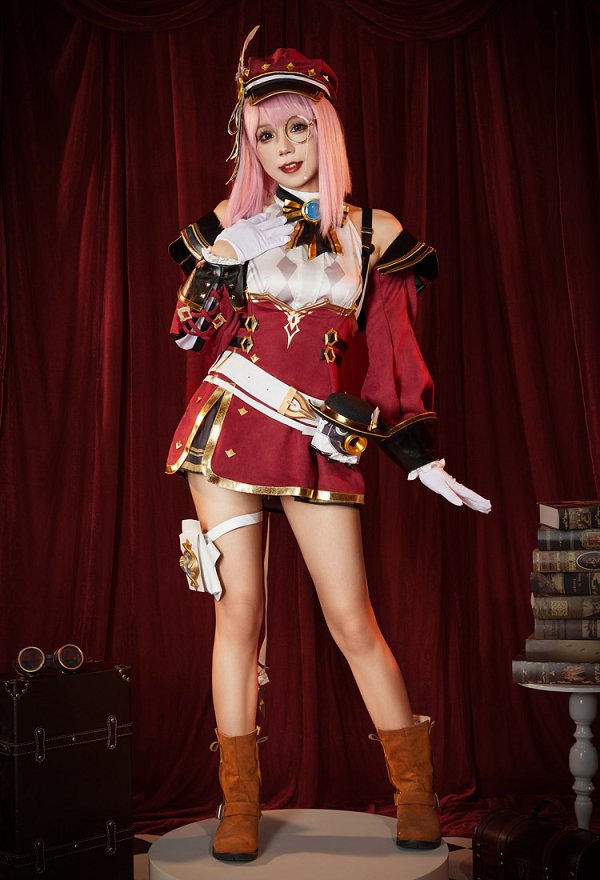 Genshin Impact Charlotte Cosplay Costume Top Coat Shorts Set Genshin Impact Charlotte Cosplay Costume Top Coat Shorts Set