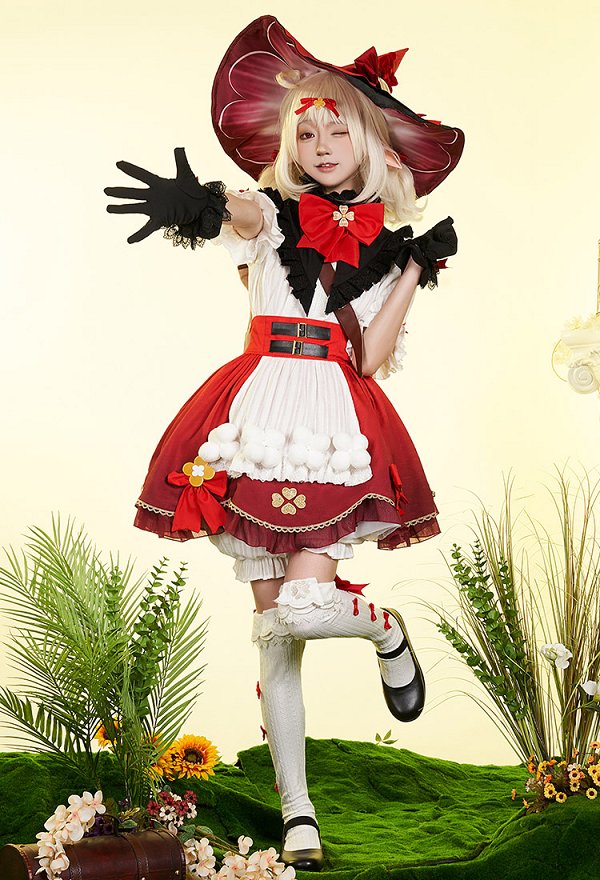 Genshin Impact Klee Cosplay Costume Shirt and Skirt with Pumpkin Pants and Gloves