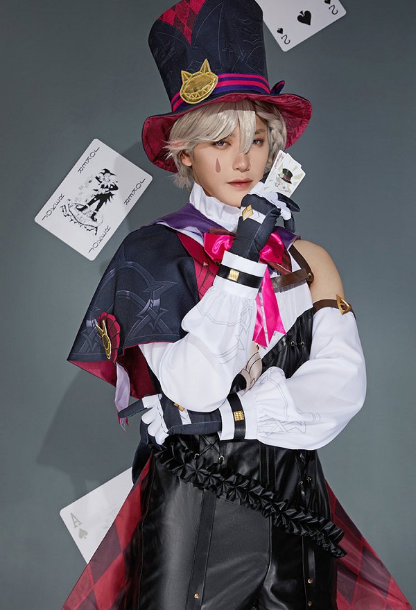 Genshin Impact Lyney Cosplay Costume Bodysuit and Hat with Shawl and Gloves