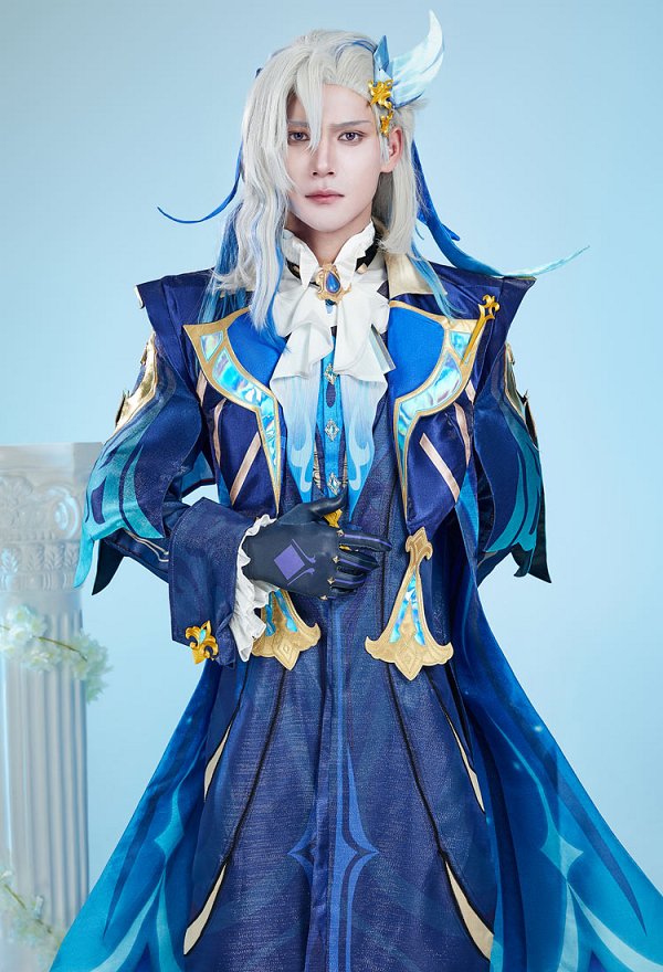 Genshin Impact Neuvillette Cosplay Costume Long Robe and Trousers with Long Shawl and Gloves