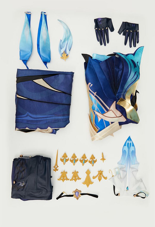 Genshin Impact Neuvillette Cosplay Costume Long Robe and Trousers with Long Shawl and Gloves