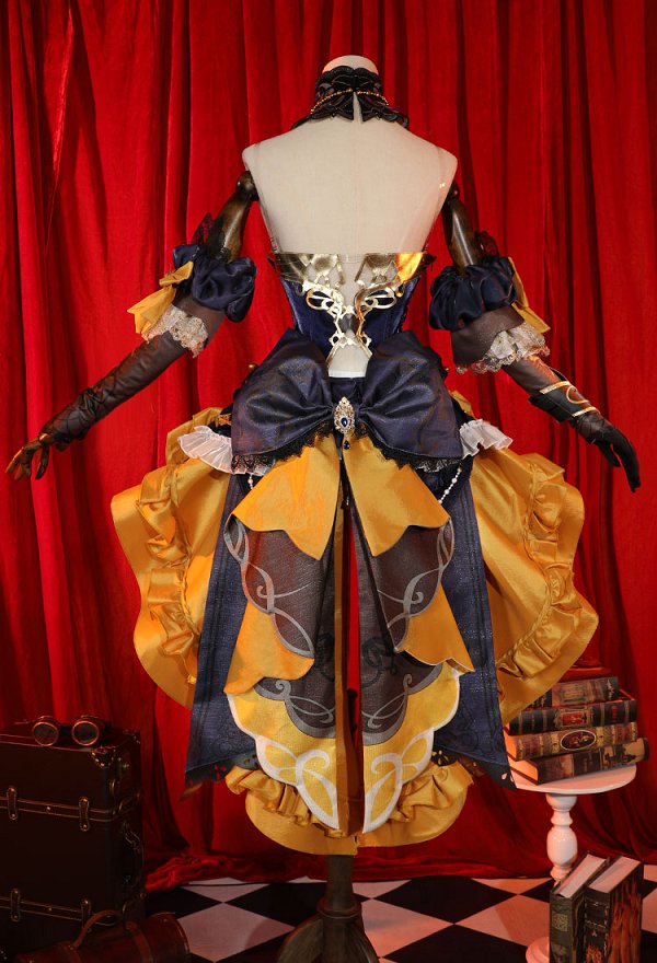 Genshin Impact Navia Cosplay Costume Dress and Shorts with Hat and Thigh Socks