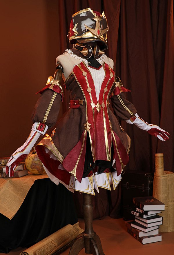 Genshin Impact Chevreuse Cosplay Costume Halter Dress and Hat with Stockings Gloves Genshin Impact Chevreuse Cosplay Costume Halter Dress and Hat with Stockings Gloves