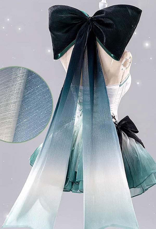 Genshin Impact Lynette Derivative Dress Set Gradient White Green Bowknot Dress with Head Accessory and Bracelet