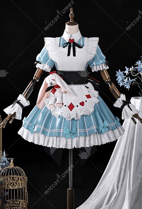 Genshin Impact Miliastra Wonderland Alice Maid Outfit Cosplay Costume Dress with Apron and Waist Belt
